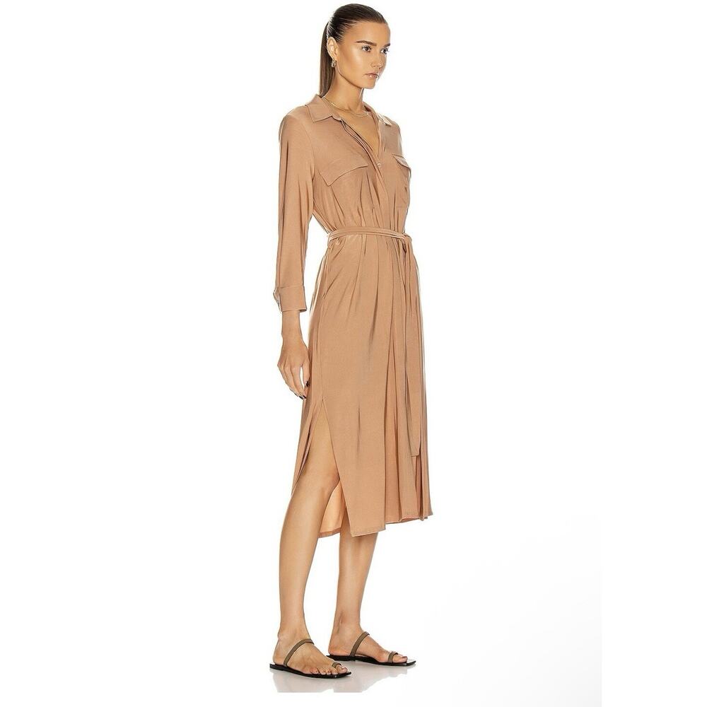 L’Agence Rivi Long Shirt Midi Dress - XS Tall - Nude Slinky Belted Holiday $425